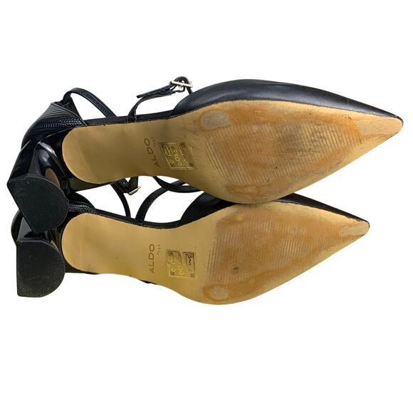Aldo Women’s Collette Black Faux Leather Pointed Toe Ankle Strap Heels Size 11 - Picture 6 of 9